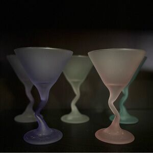 Vintage Set of Twisted Stem Frosted Glasses